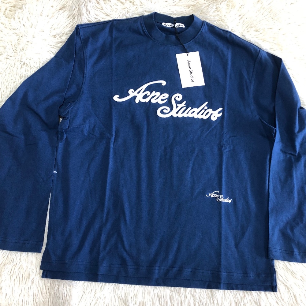 Acne Studio Navy Logo Relaxed Fit Sweater Shirt